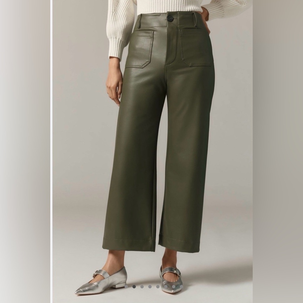 Maeve / Anthropologie Wide-Leg Faux Leather Pants in Dark/Olive Green